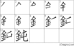 鈍: Stroke Order Diagram