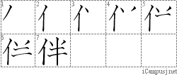 伴: Stroke Order Diagram