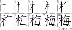 梅: Stroke Order Diagram