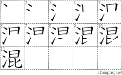 混: Stroke Order Diagram