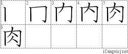 肉: Stroke Order Diagram