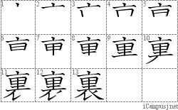裏 亠里𧘇 漢字筆順辞書 Kanji Stroke Order Dictionary For Associative Learning